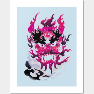 Traditional Pink Oni Mask Posters and Art